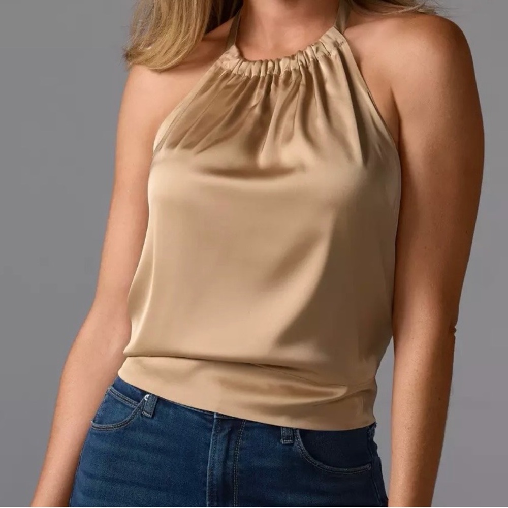 Boston Proper Women's Halter Satin Tank Top in Taupe
